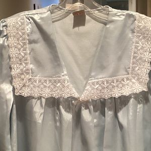 Vintage Cotton Polyester Nightgown Medium Women’s Deep Baby Blue Lace